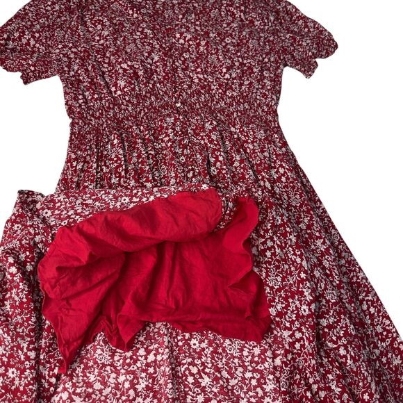 Chic Soul Dress Women’s 1XL Red White Floral Button Front Midi Dress High Low - Picture 6 of 8